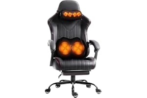 Dowinx Gaming Video Gaming Chair with Shiatsu Neck Massage and Lumbar Support for Home Office High Back Recliner Height Adjustable Ergonomic Comfy Leather Computer Desk Chair (Black)