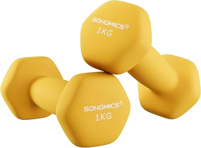 SONGMICS 2 x 1 kg Neoprene Dumbbells Hex Yellow SYL62YL