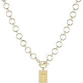 Lyfange Chunky Cross Neckalce for Women Chunky Gold Necklace Toggle Clasp Cross Charm Necklaces Statement Necklace Costume Jewelry Accessories