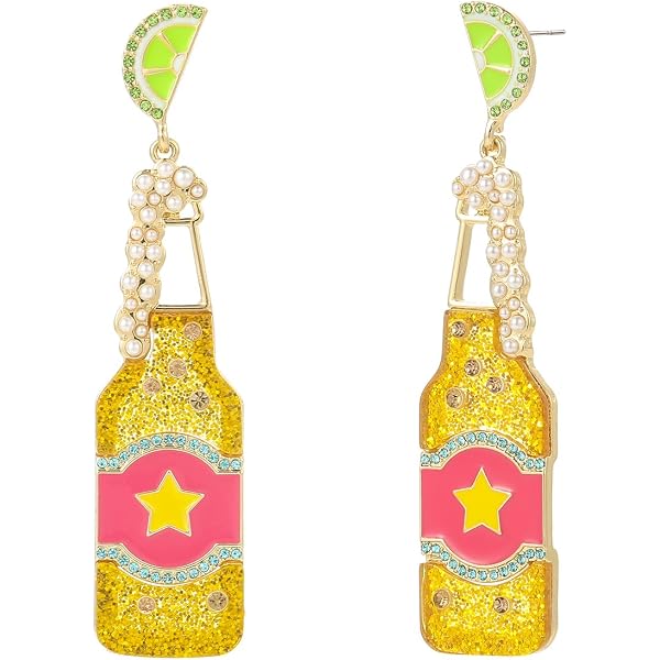 Orecchini A Bottiglia Di Vino Champagne Con Perle E Strass – Gioielli Divertenti A Forma Di Martini, Donna