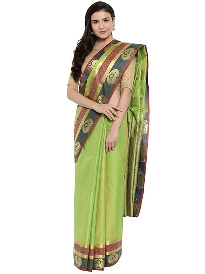 Womens Silk Saree with Blouse (Bright Lime Green)