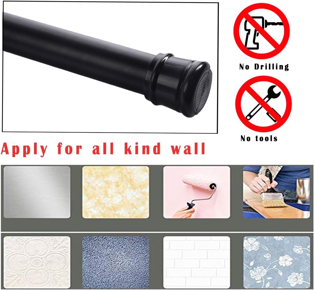 Ginbel Direct 2 Pack Window Treatment Hardware Spring Tension Curtain Rod Pole Black Adjustable Room Divider for Bathroom Closet Stall Windows 28 to 48 inch, No Drilling, Black: Home Improvement
