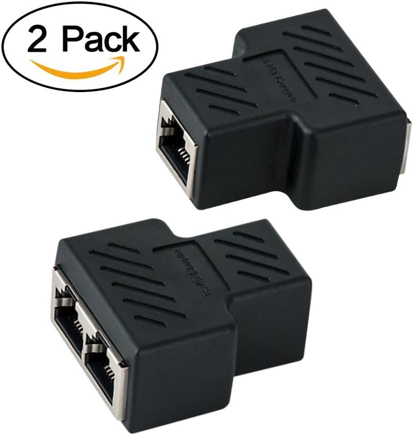 RJ45 Splitter Adapter,RJ45 Coupler Network Keystone Jack Female Socket to 2 Female 8P8C Extender Plug LAN Ethernet Splitter Connector for Cat5, Cat5e, Cat6, Cat7 (2 Pack)