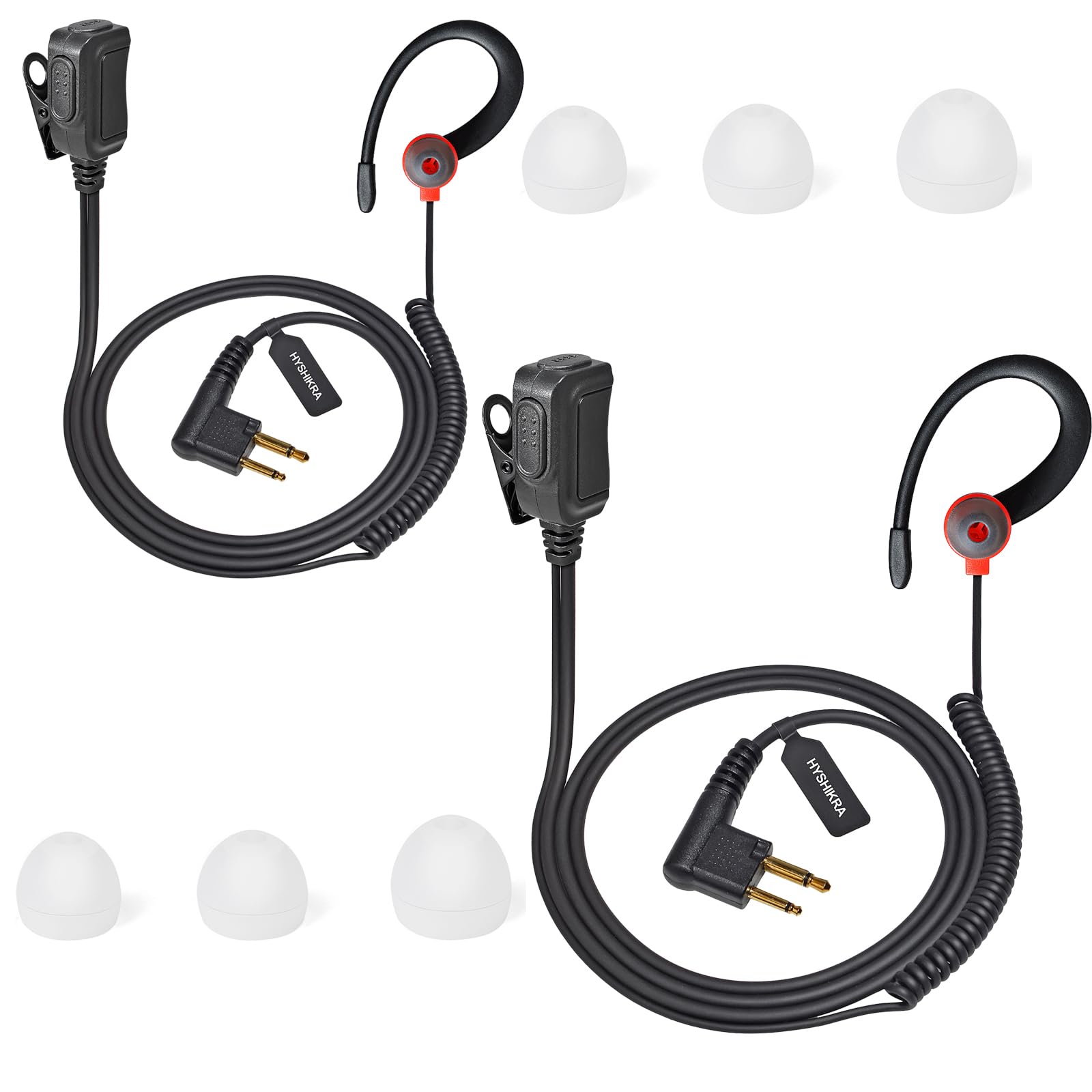 HYSHIKRA G Shape Security Earpiece with PTT, Lightweight Radio Headset Compatible with Motorola GP300 DP1400 CP040 CLS1410 Walkie Talkie (RED, 2 PACK)