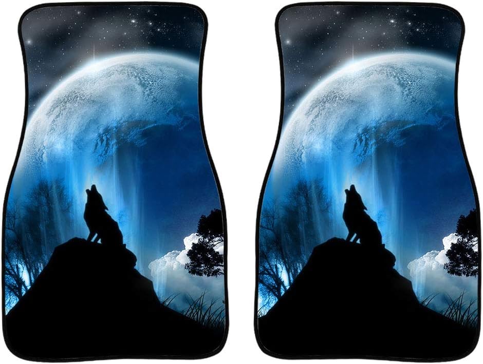 doginthehole Moon Night Wolf Design Premium Quality Car Floor Mat Foot Carpet for Women,All Weather Protection Heavy Duty Full Set 2 Piece,Universal Fit