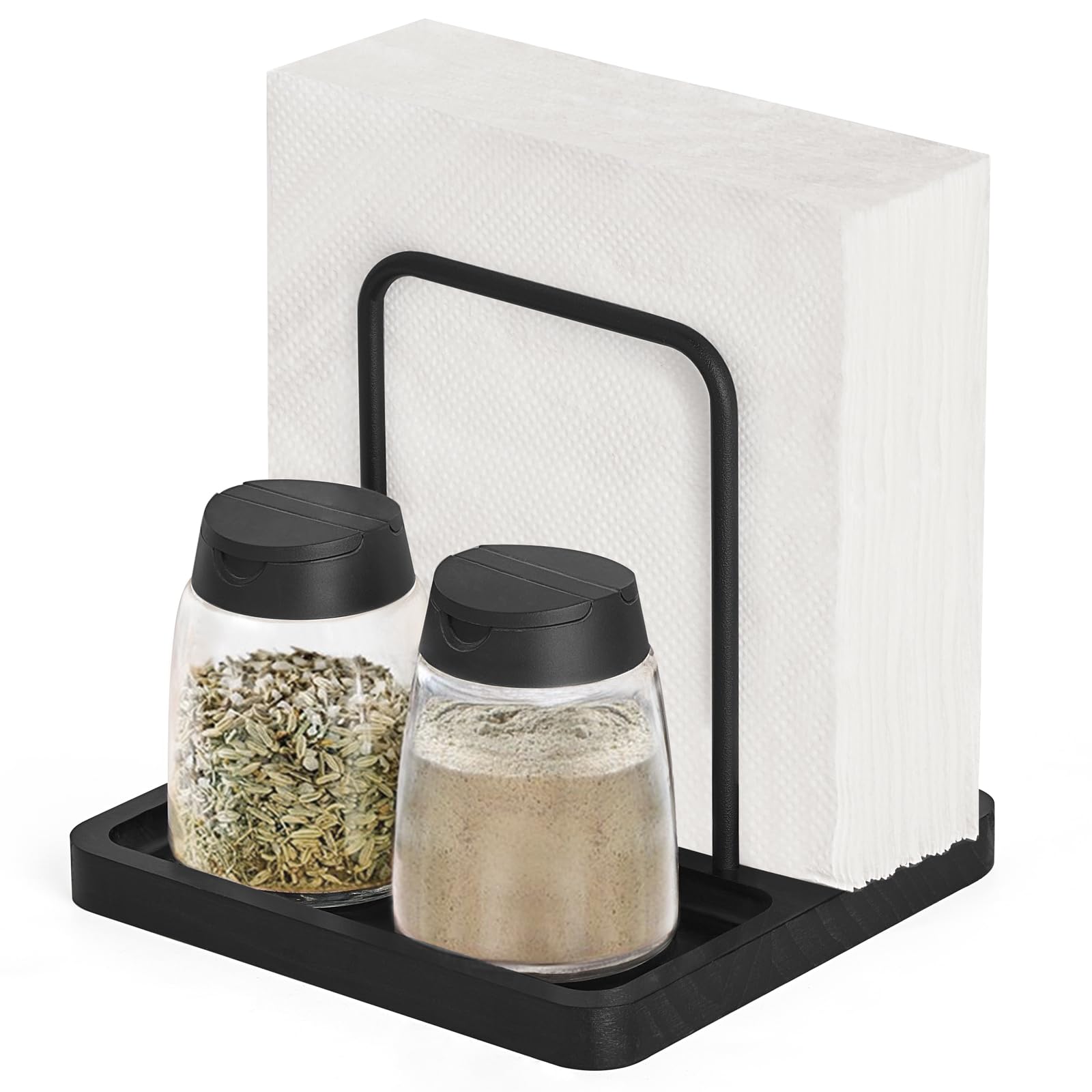 Photo 1 of Mkono Napkin Holder for Table Farmhouse Wooden Napkin Dispenser Rustic Paper Napkin Storage for Kitchen Dining Room Coffee Bar, Black (Salt and Pepper Shakers not Included)