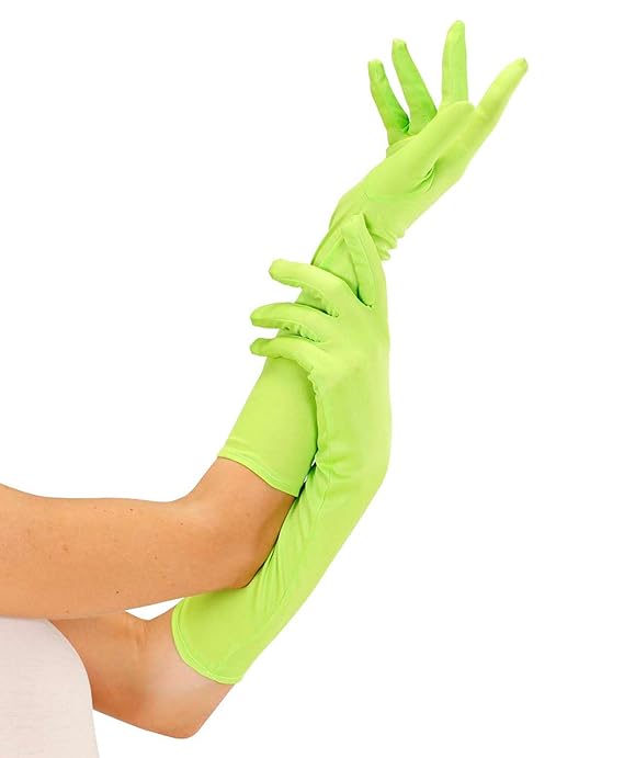Neon Long Green Lace Lycra & Neon Gloves for Fancy Dress Costumes