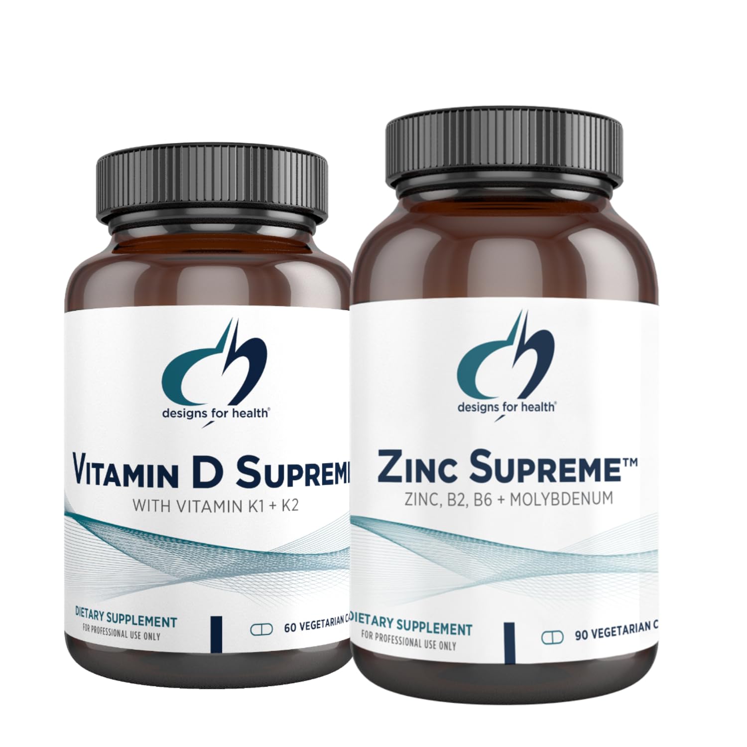 Designs for Health Vitamin D Supreme (60 Capsules) + Zinc Supreme (90 Capsules) Bundle - Vitamin D3 5000 IU with 2000mcg Vitamin K + Zinc Bisglycinate Chelate Immune Support (2 Products)