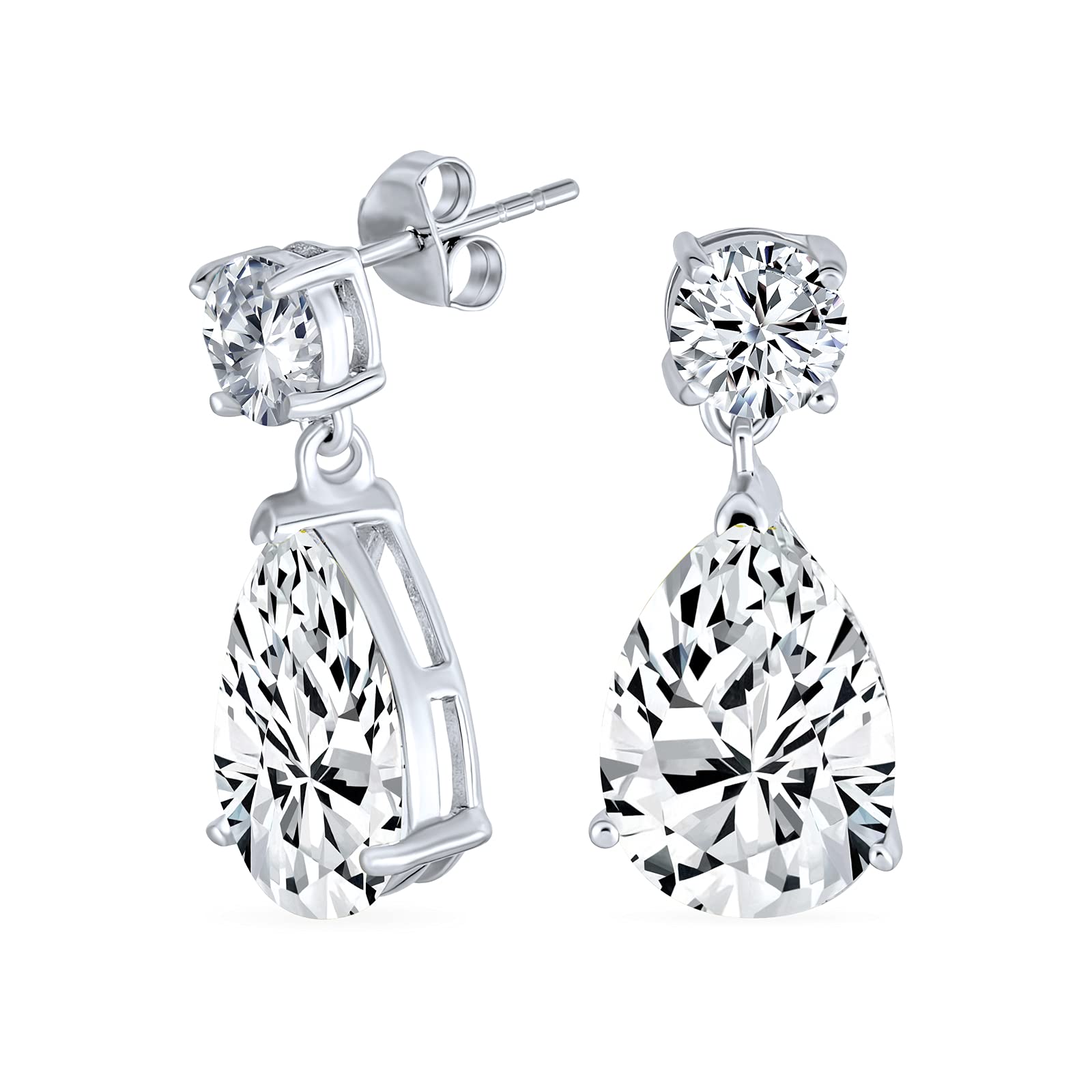 Traditional Classic Bridal Cubic Zirconia Solitaire Drop AAA CZ Pear Shaped Teardrops Dangle Earrings For Women Wedding Prom .925 Sterling Silver — image 1