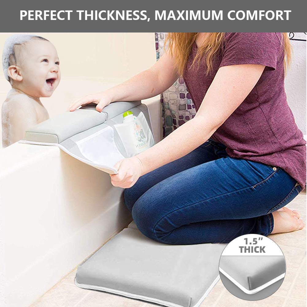 Pawsky Bath Kneeler with Elbow Rest Pad Set, 1.5 inch Thick Kneeling Pad and Elbow Support for Knee & Arm Support Large Bathtub Kneeling Mat with Toy Organizer for Happy Baby Bathing Time : Baby