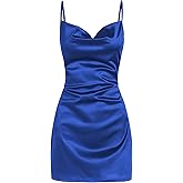 ZAFUL Women's Satin Sleeveless Spaghetti Strap Mini Dress Sexy Slip Cowl Neck Silky Cocktail Party Dresses