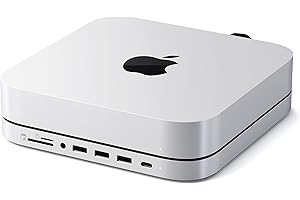 SATECHI Type-C Hub Stand with M.2 SATA SSD Enclosure - Fits Micro/SD Card Readers, USB Ports, Headphone Jack - for Mac Mini, Mac Studio (Silver)