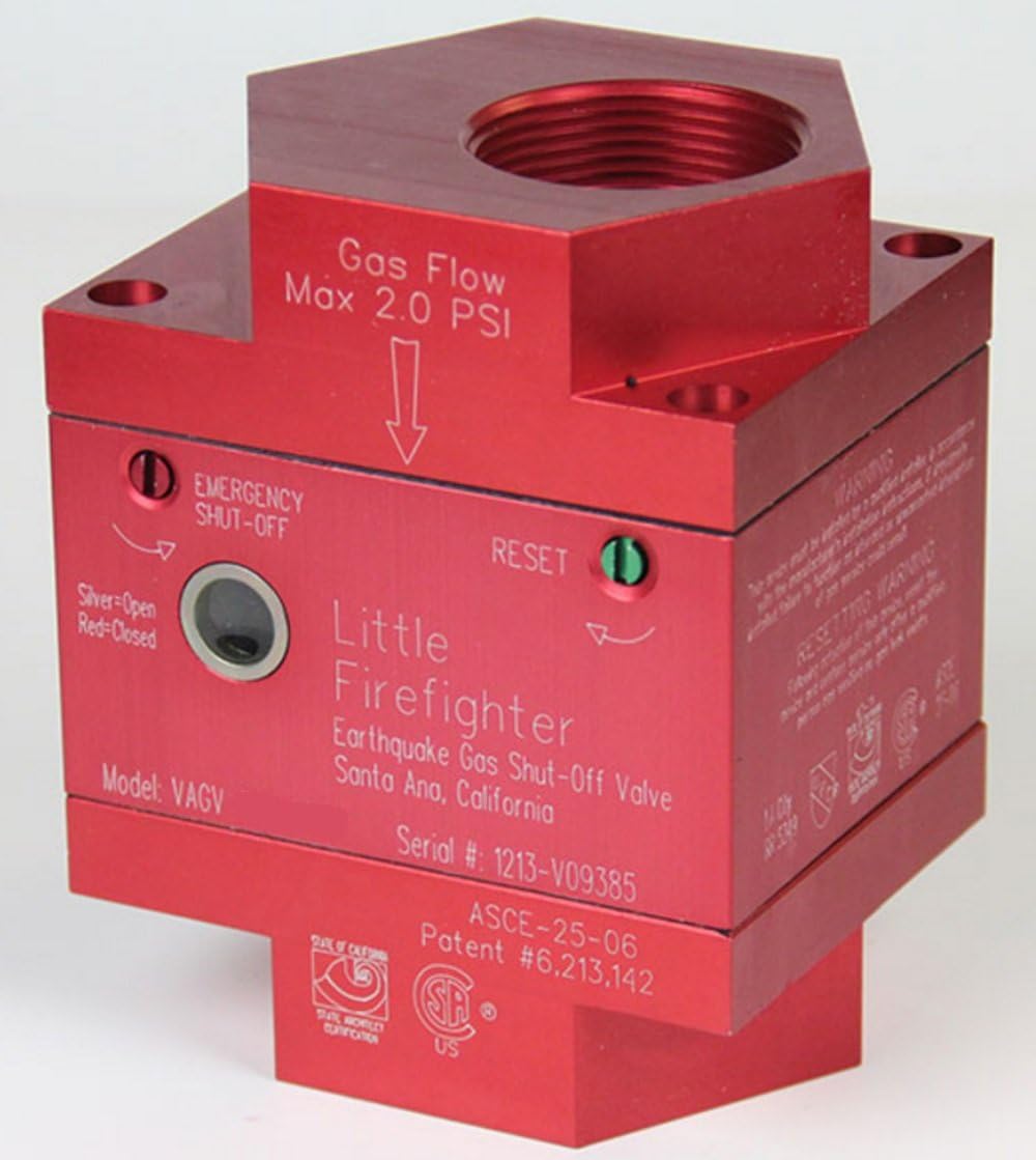 Little Firefighter Gas Shutoff Vertical Valve 1 1/4" with Stabilizer Bracket