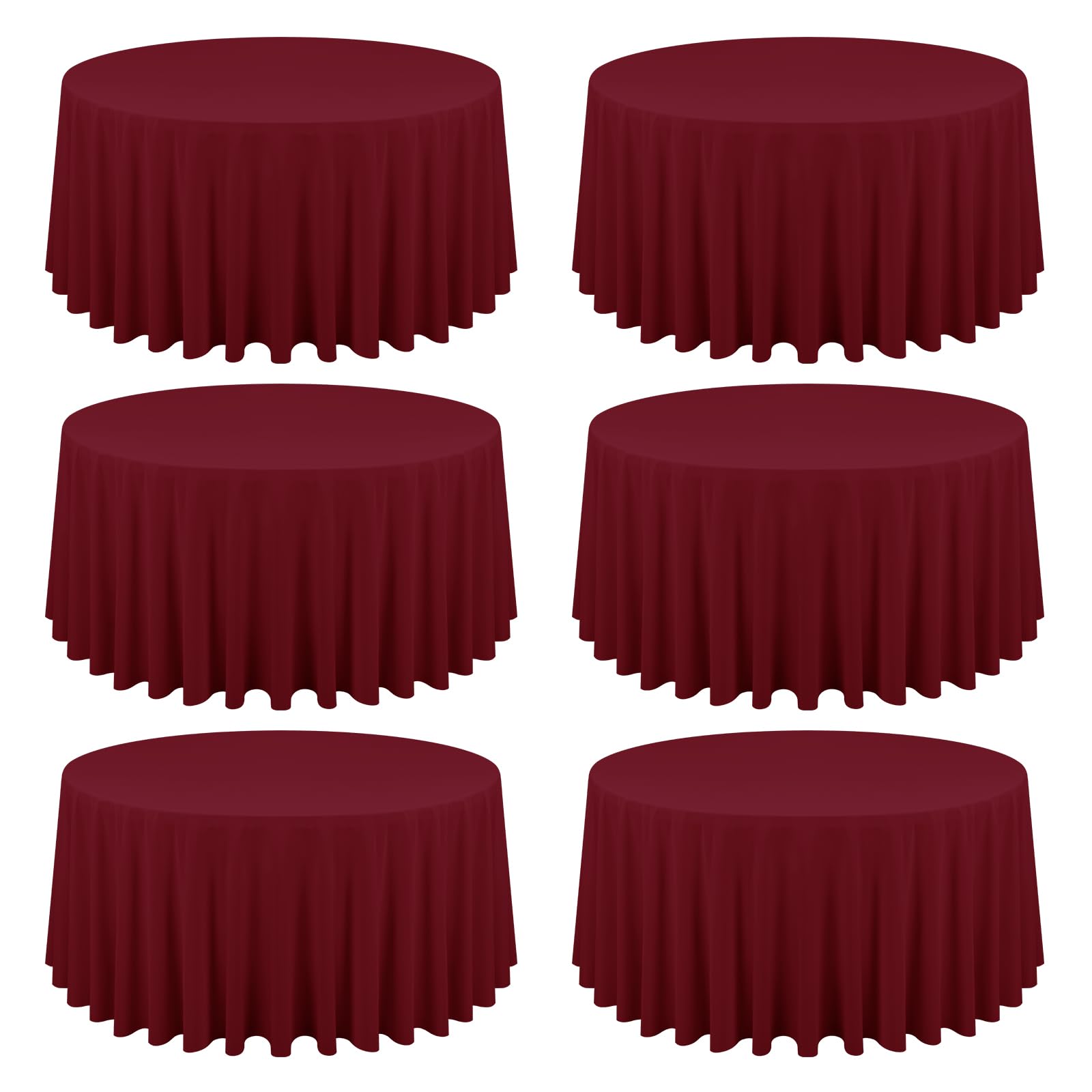 Photo 1 of REWOMC 6 Pack Burgundy Round Tablecloths - 120 Inch, Polyester Table Cover for Round Table, Stain and Wrinkle Resistant Washable Fabric Cloth, Tablecloth for Wedding Banquet Parties