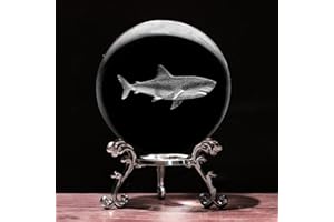 PYJ3DLAMP 3D Shark Crystal Ball with Stand Lase Engraved Glass Sphere Paperweight Shark Decor Gift