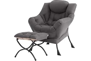 Tiita Lazy Chair with Ottoman, Modern Large Accent Lounge Chair, Leisure Sofa Armchair with Ottoman, Reading Chairs with Footrest for Bedroom, Living Room, Dorm Rooms, Garden