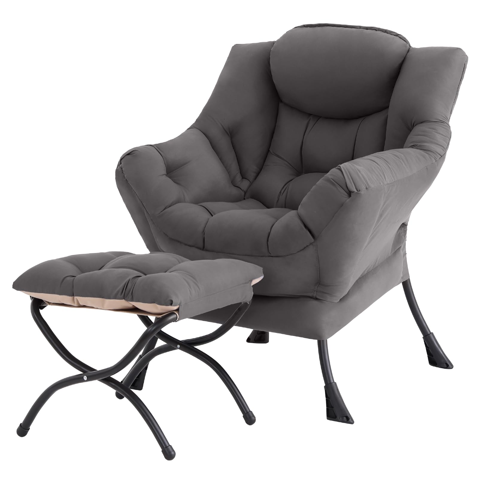 Tiita Lazy Chair with Ottoman, Comfy Reading Accent Chair, Dark Grey