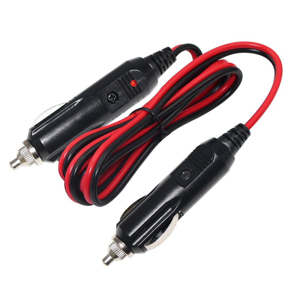 KUNCAN 4FT 12-24V Cigarette Lighter Extension Cable - Male to Male with LED Lights, 16AWG Heavy Duty, 10A Fuse for Car, Truck, Boat