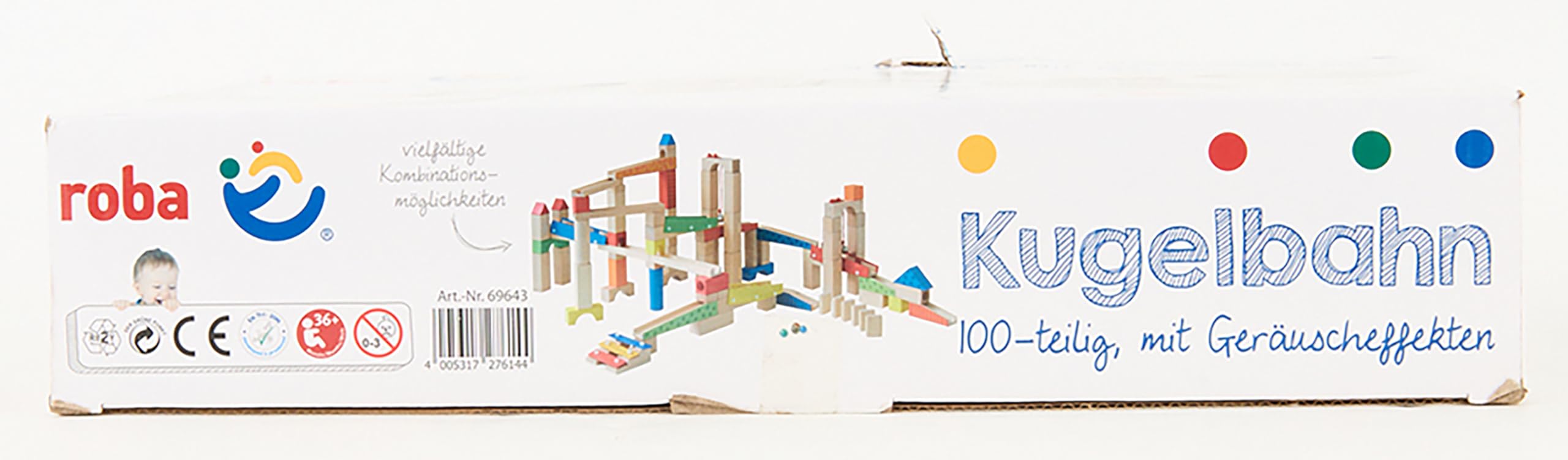 Wooden Marble Run Set - 100 Pieces, 20 Glass Marbles & 80 Building Blocks, Ages 3+