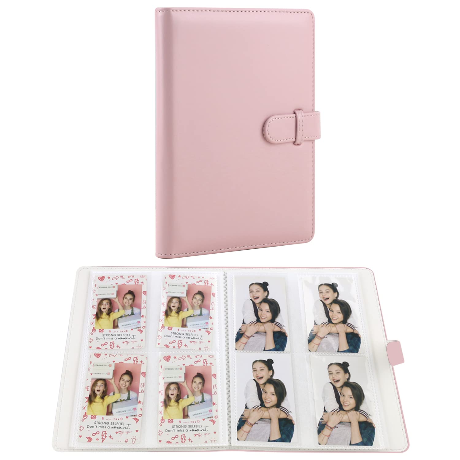 PU Photo Album 256 Pockets Leather Album for Fujifilm Instax 11, Mini 9, Mini 8, Instant Printer 3 inch photo (Pink)