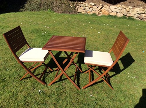 UK – Luxus Metall Alu Holz Effekt faltbar 3-teiliges Garten Bistro Set