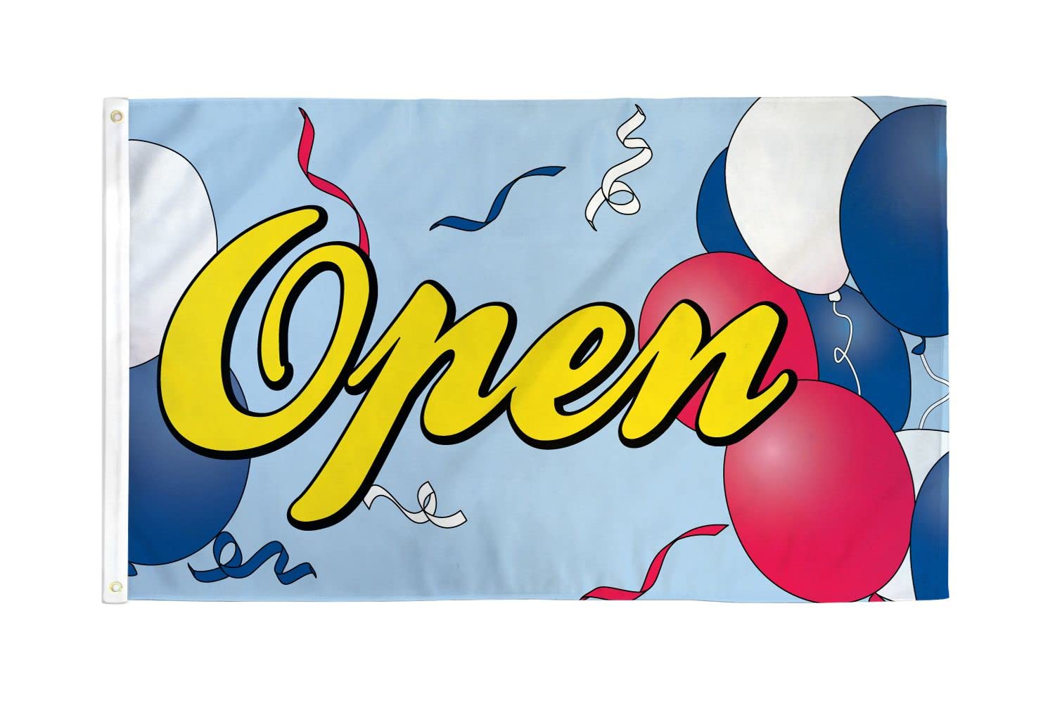 AZ FLAG - Open With Balloons Flag - 3x5 Ft - 100D Polyester It'S Open Banner with Two Metal Grommets - Fade Resistant - Vivid Colors - 3' x 5' Feet - 150x90 Cm
