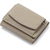 Mudono Small Wallet for Women Genuine Leather RFID Blocking Card Holder Minimalist Tri-fold Cash Wallet with Snap Coin Pouch