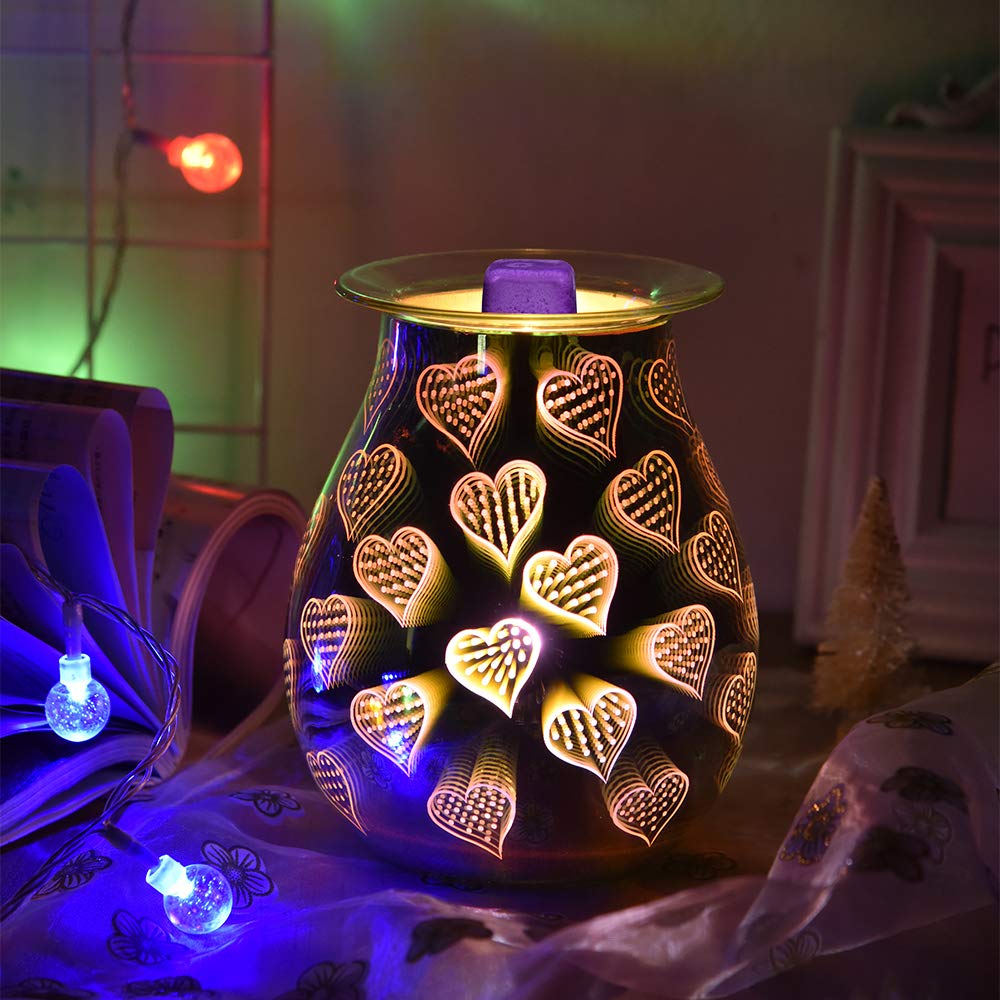 Tendlife Glass Essential Oil Burner Wax Melt Burner Warmer Oil Fragrance Burner 3D Glass Aromatherapy Lamp Night Light Aroma Decorative Lamp Candle Warmer Melter for Office Bedroom Living Room Gift