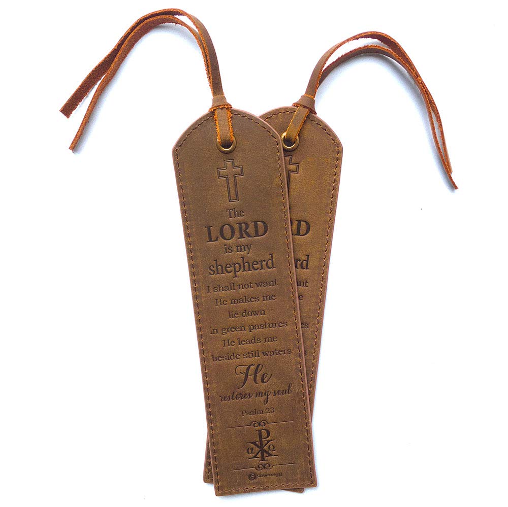 Leather Bible Bookmarks - 2 Leather Christian Bookmarks with Inspirational Bible Verse | Psalm 23 The Lord is My Shepherd | Perfect Religious Book Marker Gifts for Men, Women, Readers and Friends