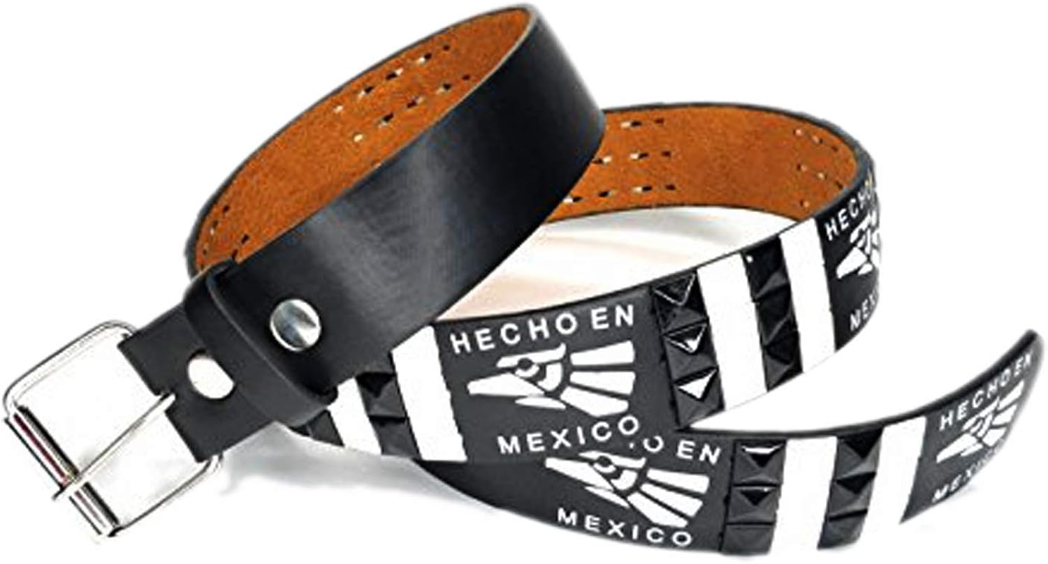 Hecho En Mexico Belt Genuine Leather Black & White Studded (Small) at