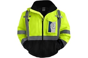 TCCFCCT Hi Vis Jackets for Men Women Waterproof High Visibility Safety jackets for Men, Warm Reflective Jacket with Pockets, Construction Coats for Cold Winter, High Vis Rain Gear, J-Yellow, XL
