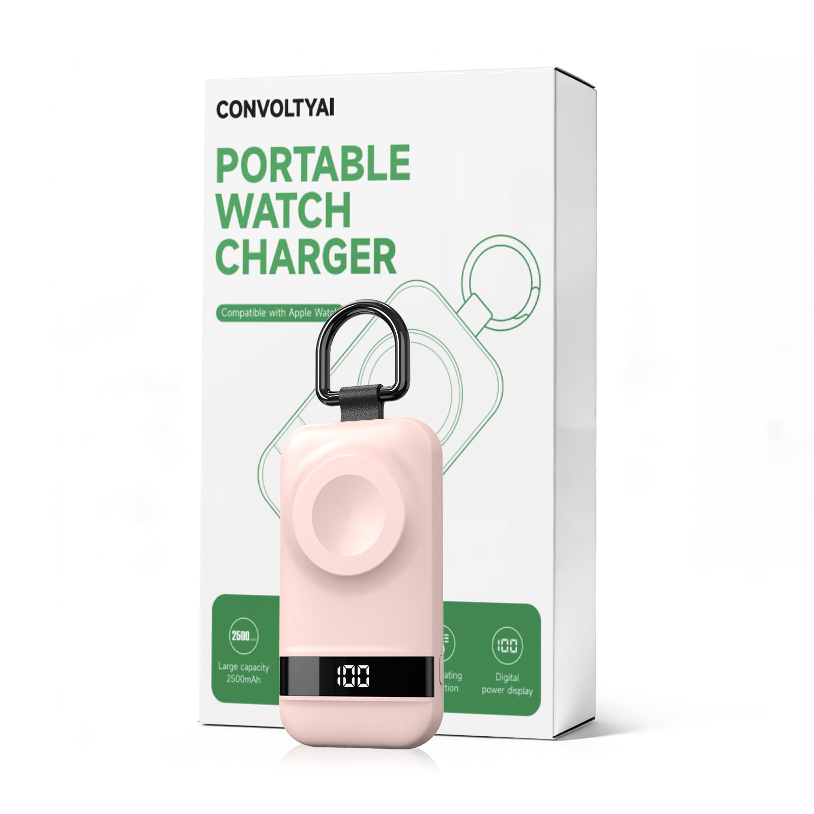 Portable Charger for Apple Watch, 2500mAh & Digital Display – Magnetic Fast Charging iWatch Charger for Travel – for Apple Watch Series 1-11/SE1-3/Ultra 1-3 (Pink)