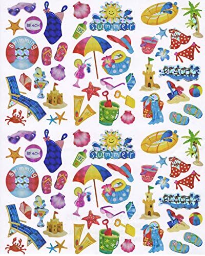 Laser Stickers ~ Summertime Fun at the Beach (84 Stickers, 1 Sheet)