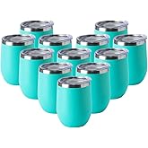 HASLE OUTFITTERS 12oz Wine Tumbler with Lid Stemless Wine Glasses Double Wall Vacuum Travel Mugs stainless steel Coffee Cup for Cold & Hot Drinks Wine Coffee Cocktails Beer 12 Pack Light Blue