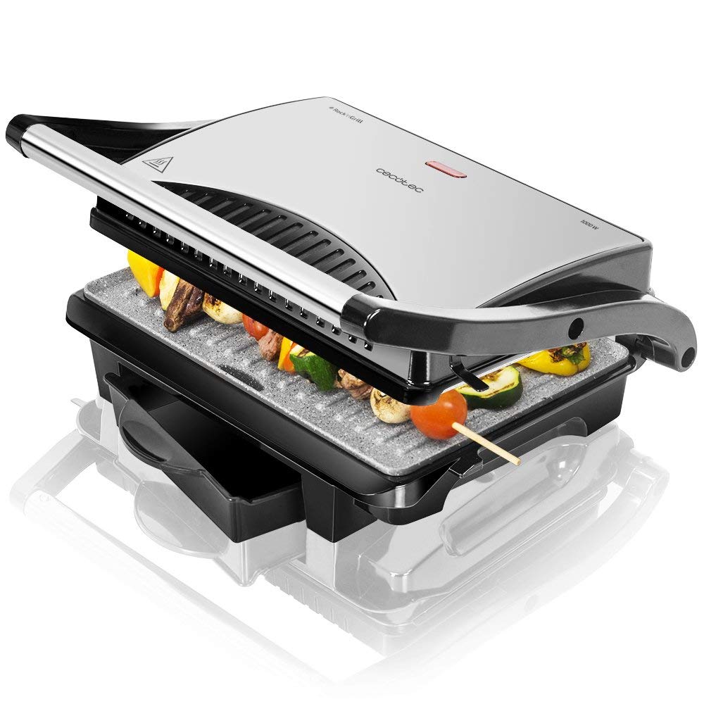 Cecotec Parrilla Eléctrica Rock'nGrill 1000. Revestimiento Antiadherente RockStone, Adaptable en Altura, Superficie de cocinado 25,5x29,5cm, Asa