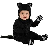 Furry Feline Black Cat Costume for Infants | Cozy Jumpsuit, Hood, Mitts, Booties | Baby Boys &amp; Girls Halloween Outfit