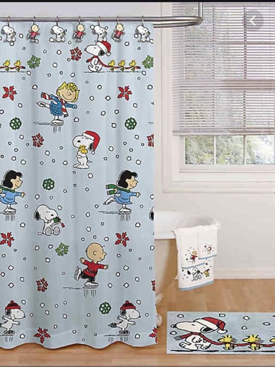 Peanuts Snoopy Holiday Skating Christmas Shower Curtain