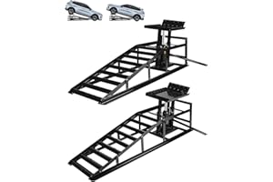 CURTAINBORO Heavy-Duty Hydraulic Car Ramps - 5T Load Capacity with Anti-Slip Triangular Plate and Ring Chain Bolt, Adjustable 9.3-14 Inch Height