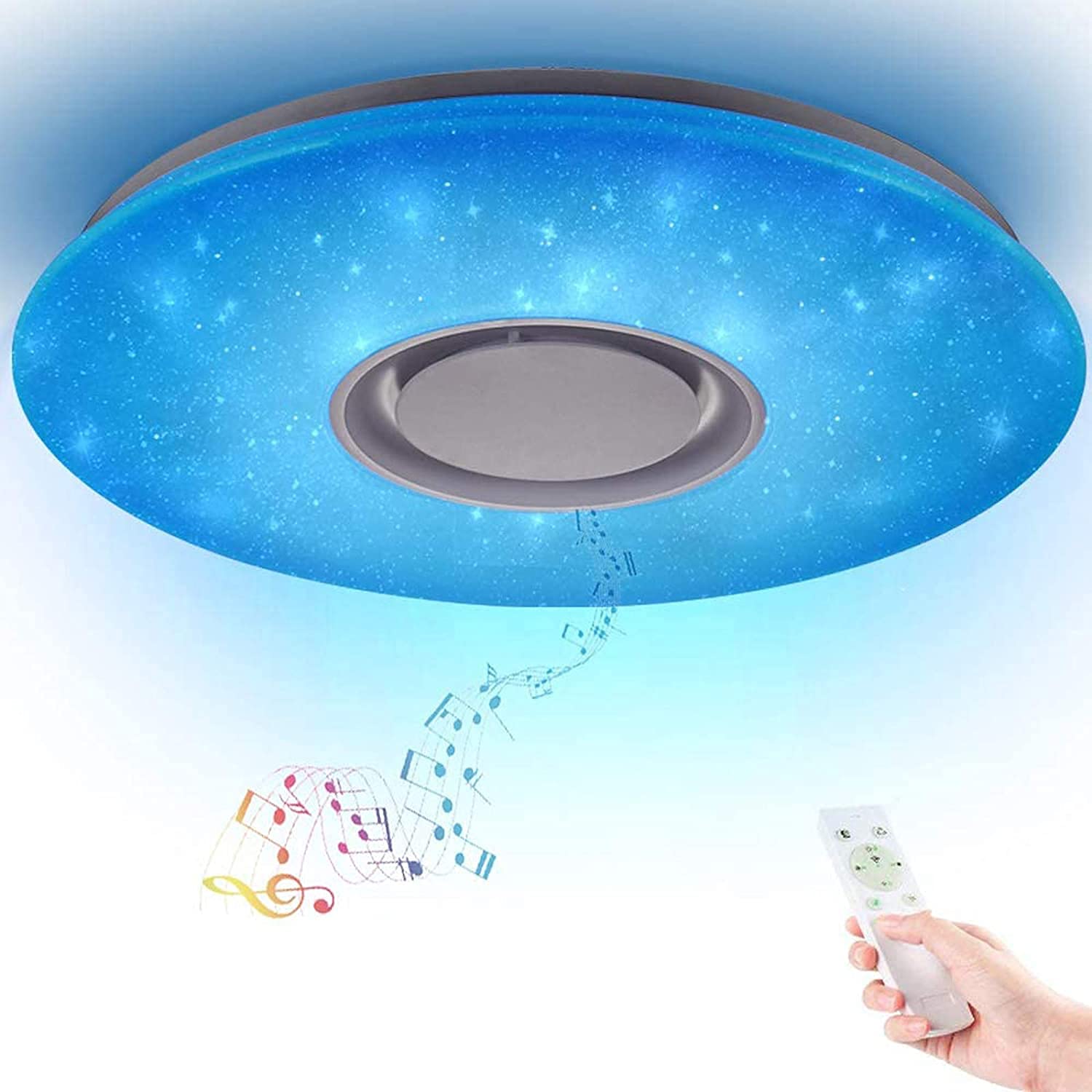 LED Music Ceiling Light with Bluetooth Speaker 36W, High Sound Quality Speaker, Upgraded Modern Light Fixtures with RGB Color Changing, Family Party Star Lights Kids(Remote Includes)