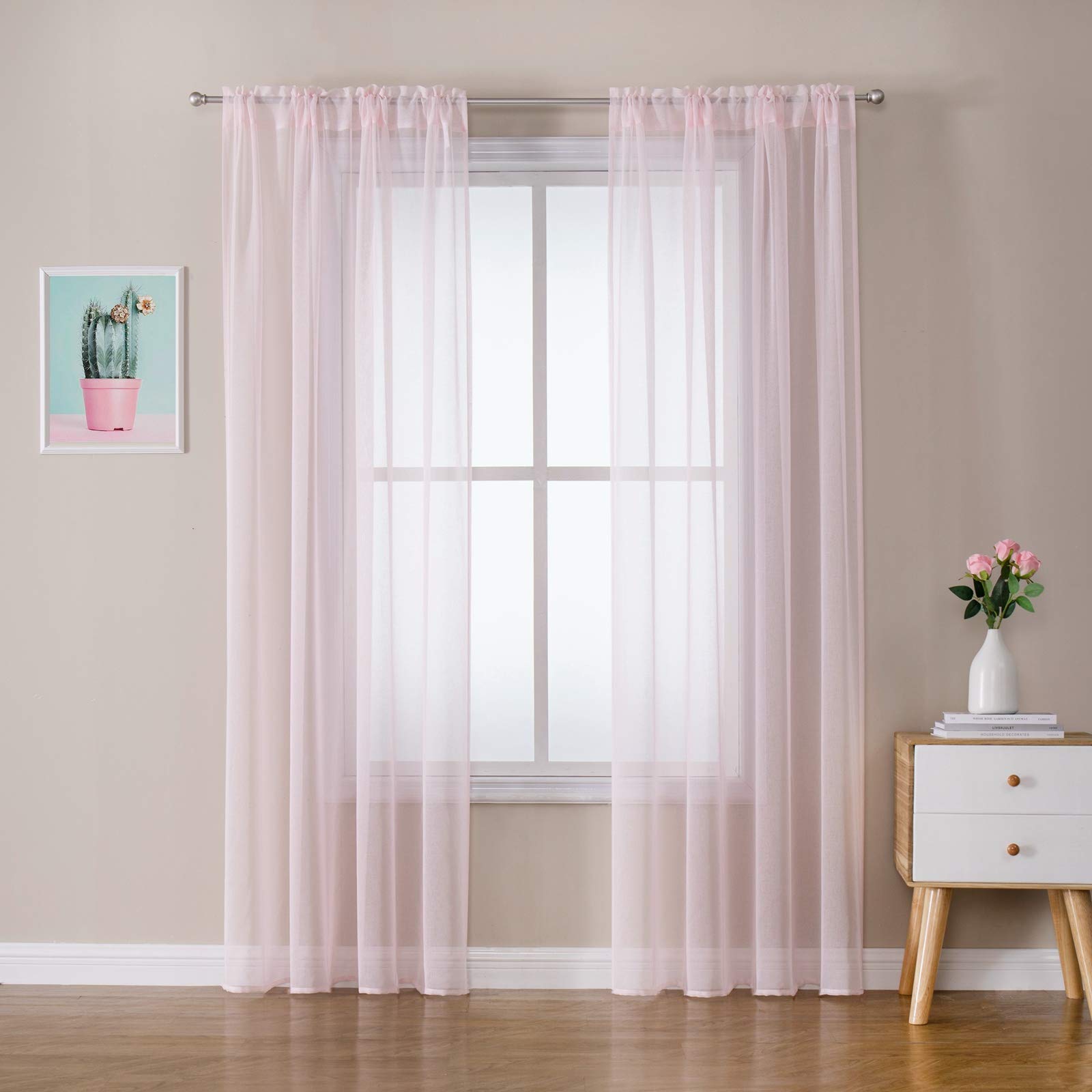 MIULEE 2 Panels Sheer Window Curtains Elegant Window Voile Panels/Drapes/Treatment for Bedroom Living Room 55" Wx96 L Rod Pocket Pink