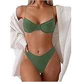 SweatyRocks Women's 2 Piece Bikini Set Spaghetti Strap High Cut Push Up Underwire Swimsuit