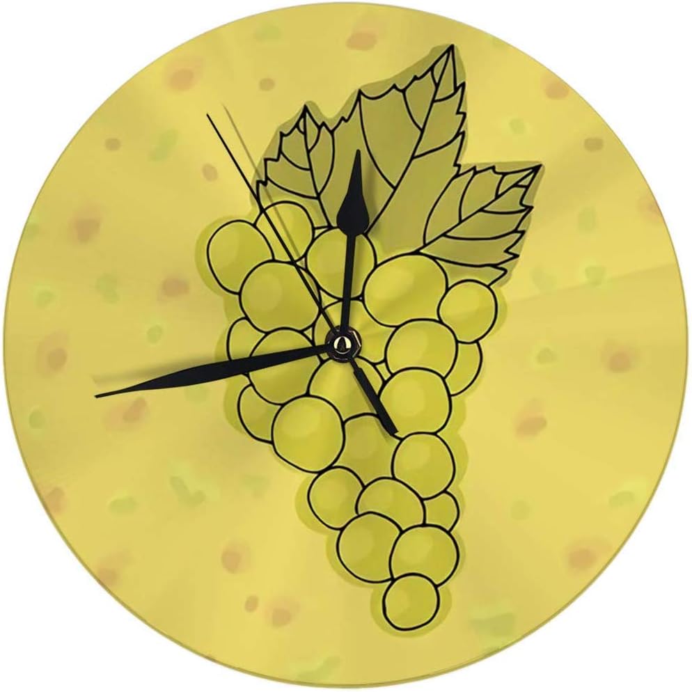 Modern Decorative Round Wall Clock Green Grapes Berries Battery Operated 9.8IN