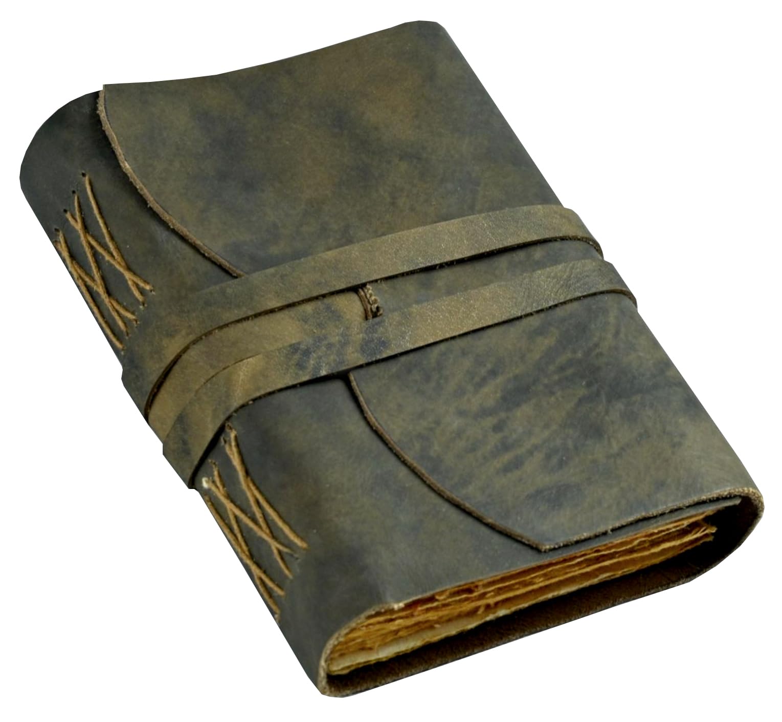 Saify Handicrafts Vintage Leather Journal – 200 Handmade Deckle Edge Paper – Leather bound For Women Men – Bound Closure - Book of Shadows - Italian Brown - 7x5 inches (Journal With Bound)