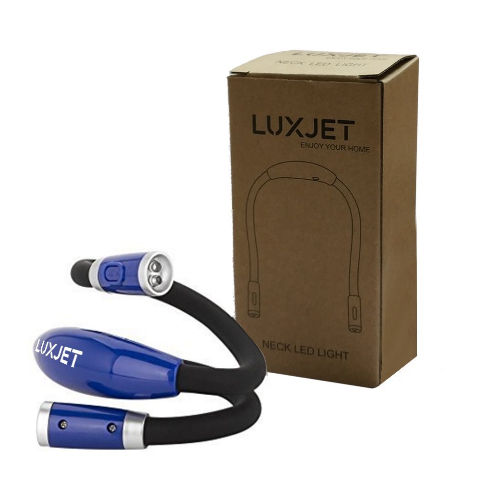 LUXJET LED Book Lights Rechargeable Neck Lamp for Reading at Night, Hands Free, 4 LED Bulbs, 3 Adjustable Brightness