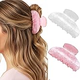 Fashey Acrylic Claw Clip Pink Hair Clips Cute Medium Hair Claws Hair Accessories for Women (Pink+White)