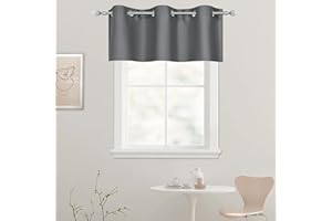 DECOVSUN Dark Grey Valance for Bedroom Solid Grommet Top Blackout Thermal Insulated Curtain Valance Window Treatment for Living Room Short Straight Drape Valance for Basement/Loft 42 X18 1 Panel Gray