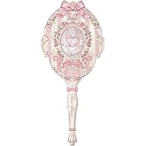 Flower Knows Bunny Garden Collection Hand Mirror,Vintage Portable Handheld Mirror,Fancy & Pretty Princess Mirror with Long Handle,Gift for Girls(Rosette Pink)