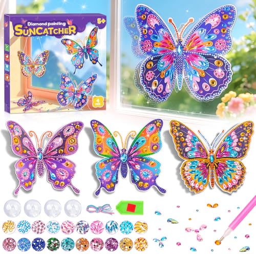 Gift Girl 6 8 10 7 5 9 Years, Children's Manual Activity Butterfly Diamond Painting Child Toy Girl 6 7 8 9 Years, Creative Hobbies 6 8 10 Years Sun Catcher Window Color Deco Birthday Gifts 4-12