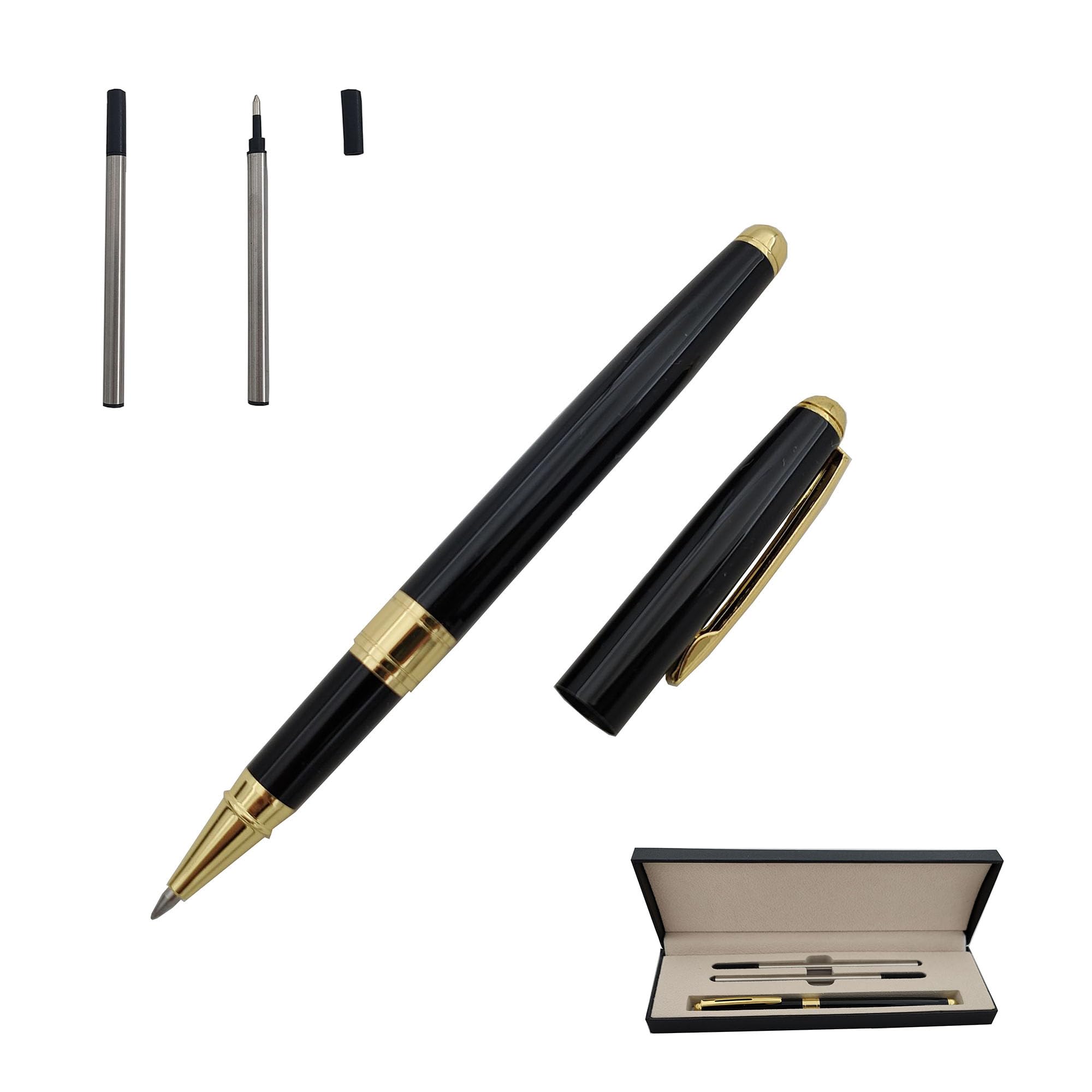 Accod Nice Ballpoint Pen Autograph Pen Metal Pen Clip Black Ink Rollerball Pen 2 Black Replacement refills Classic Writing Pen for Business Office Students and Teachers Premium Gift Box (Black)