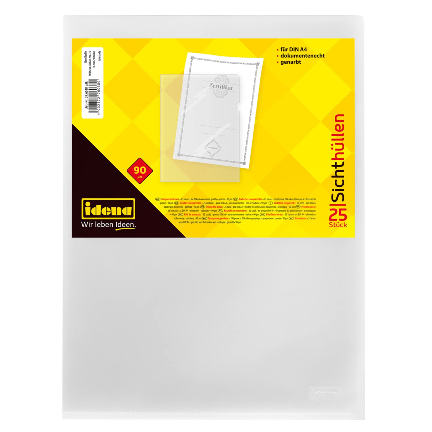 IDENA 376038 Protective A4 Grained Pack of 25)